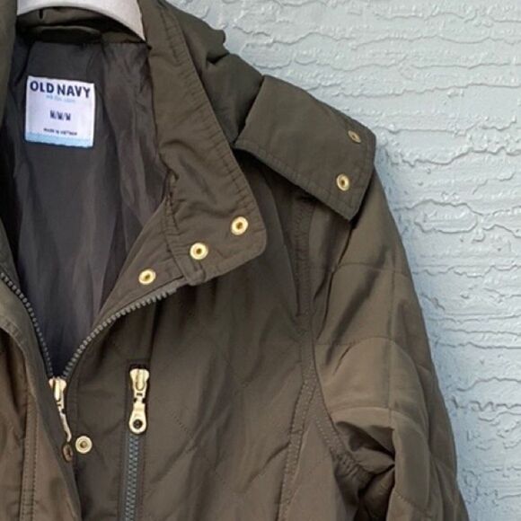Sz M Old Navy Army Green Puffer Jacket Sz M With Removable Hood - Picture 3 of 13